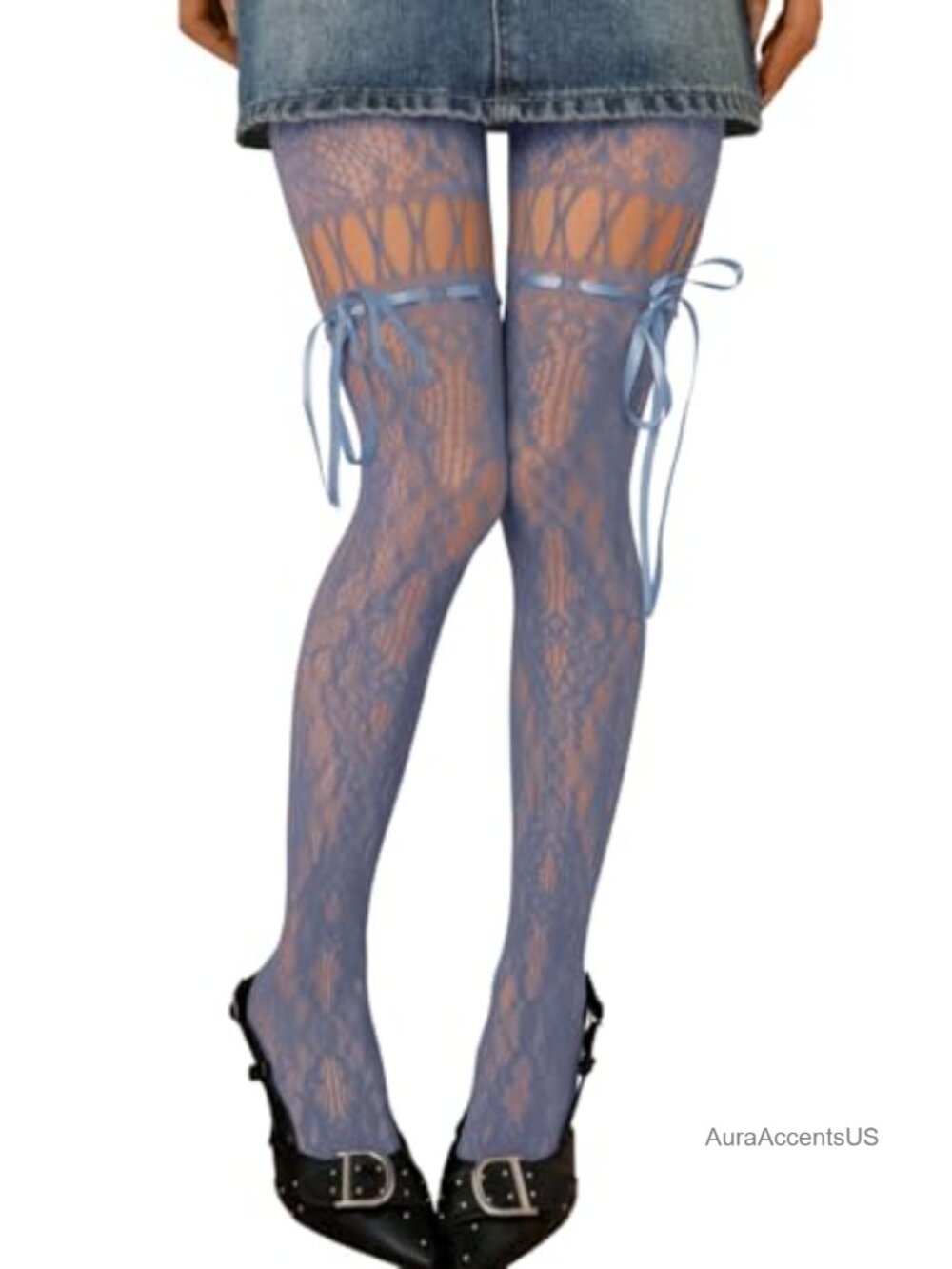 Lace Tights with Bows Goth Fishnet Stockings Halloween Rave Costume